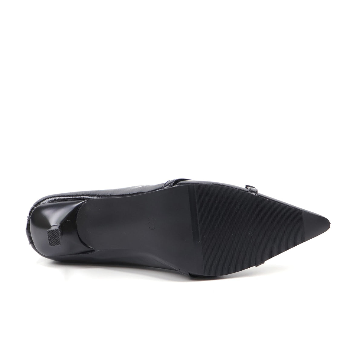 Black pointed-toe double-buckle ankle boots - sole view