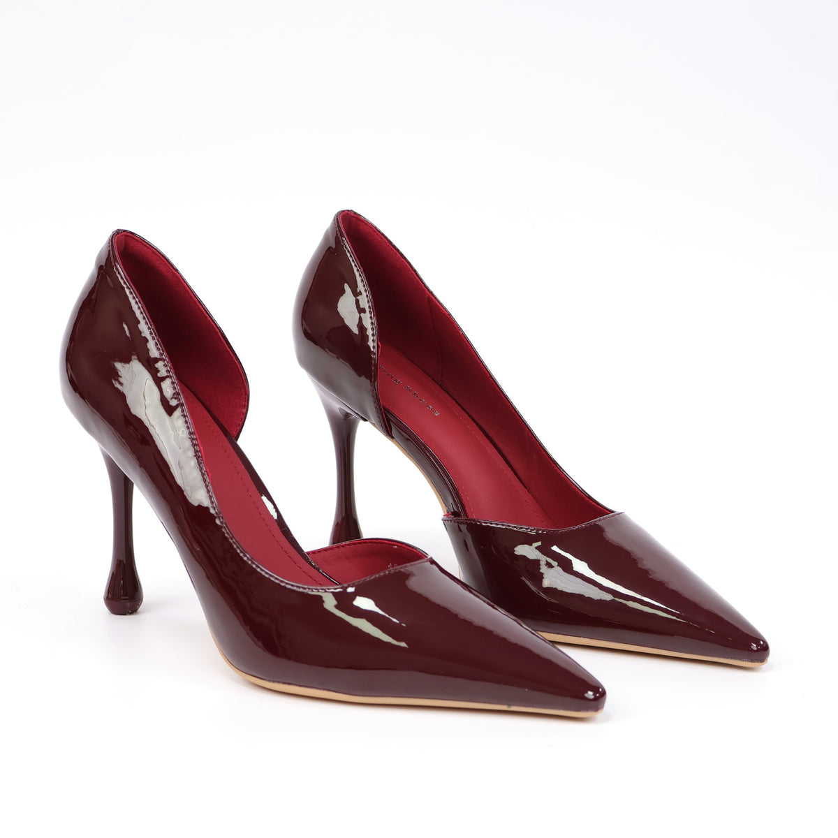 Wine Red pointed-toe patent D'Orsay stiletto pumps