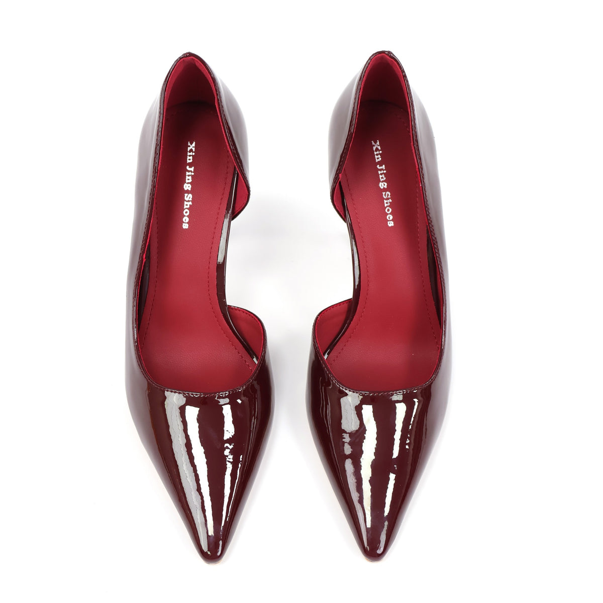 Wine Red pointed-toe patent D'Orsay stiletto pumps