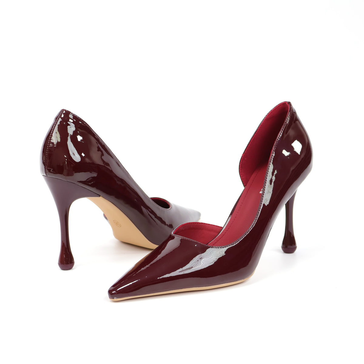 Wine Red pointed-toe patent D'Orsay stiletto pumps