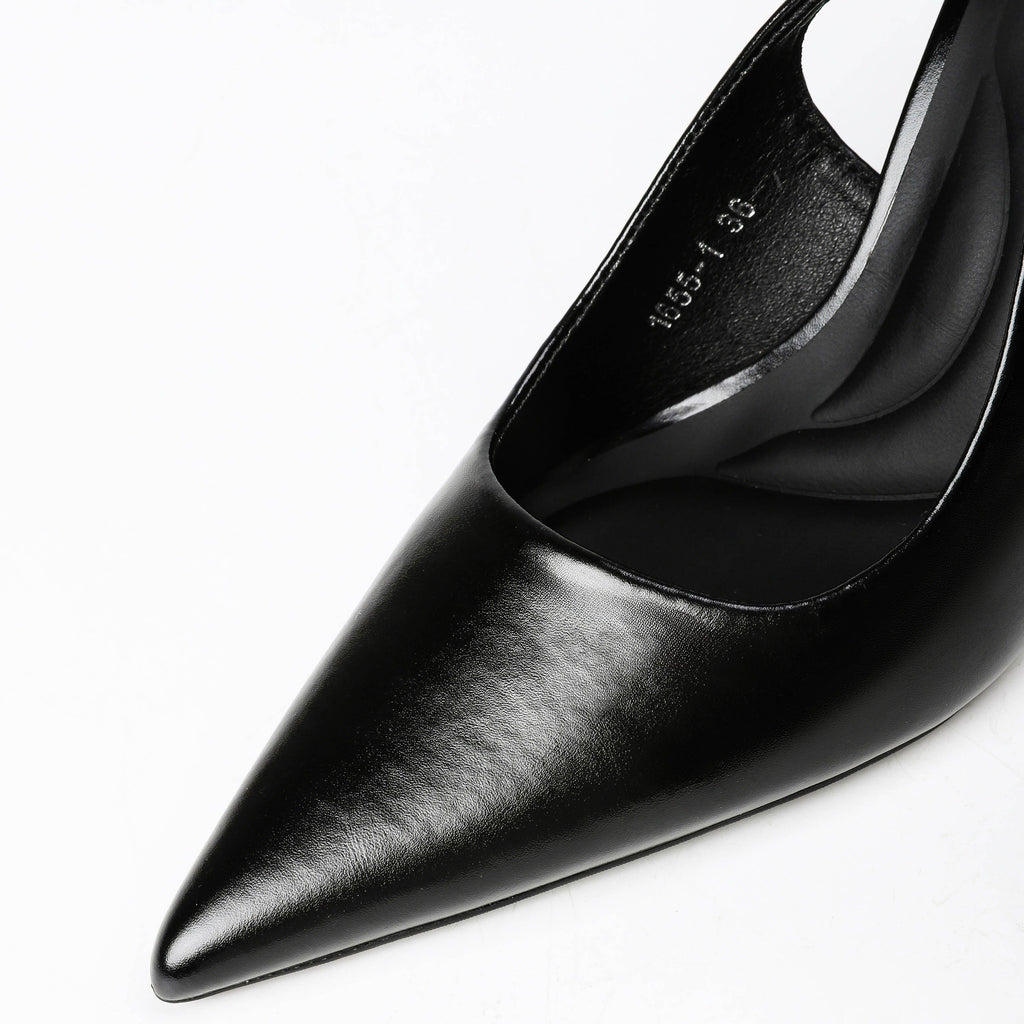 Black slingback pumps side view