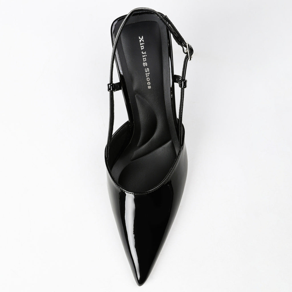Black patent pointed-toe slingback pumps product view 2