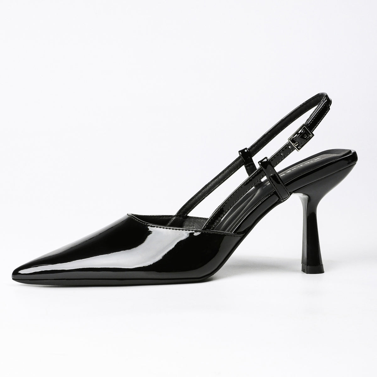 Black patent pointed-toe slingback pumps product view 3