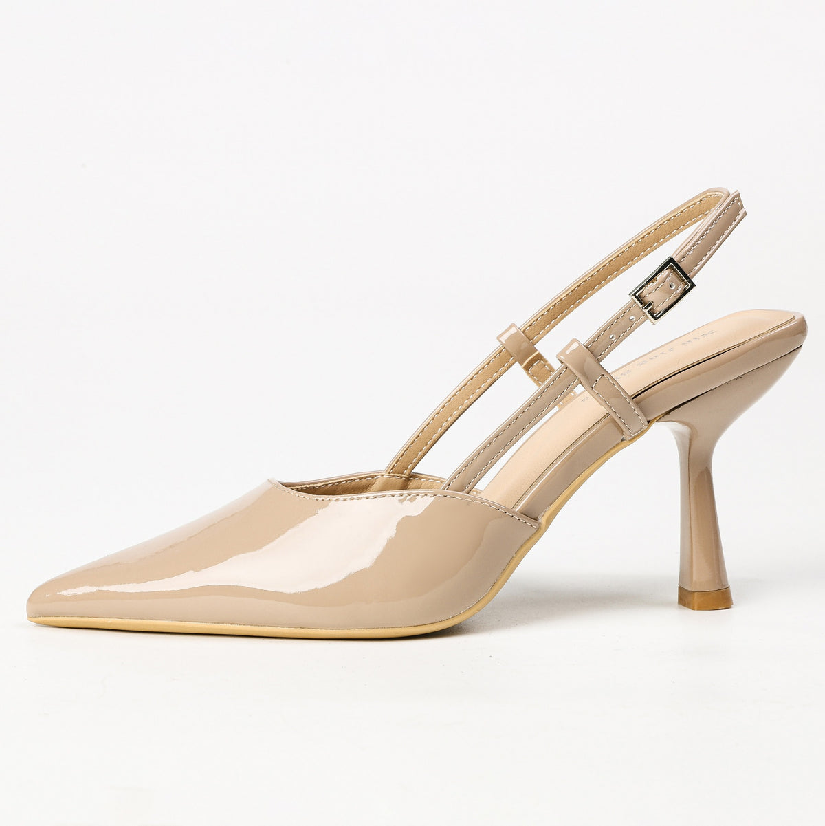 Khaki patent pointed-toe slingback pumps product view 2