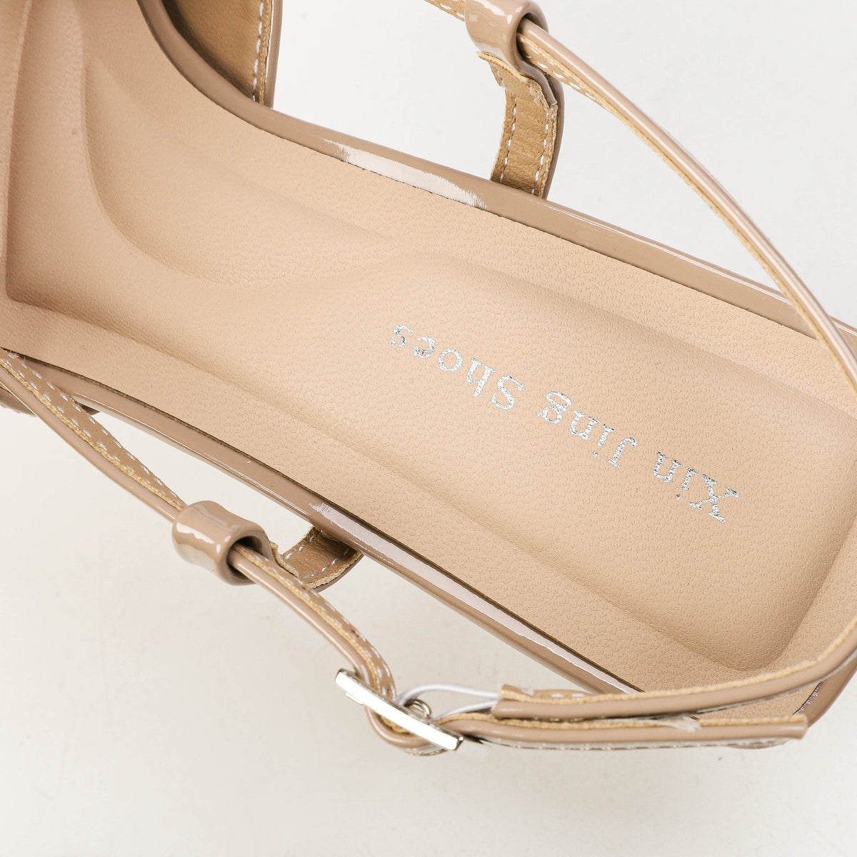 Khaki patent slingback pumps detail view 2