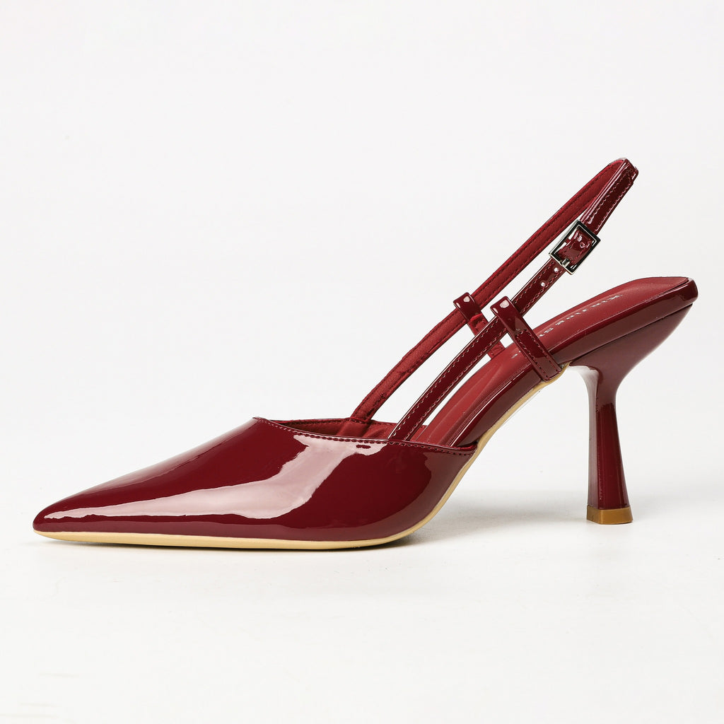 Wine Red patent pointed-toe slingback pumps product view 2