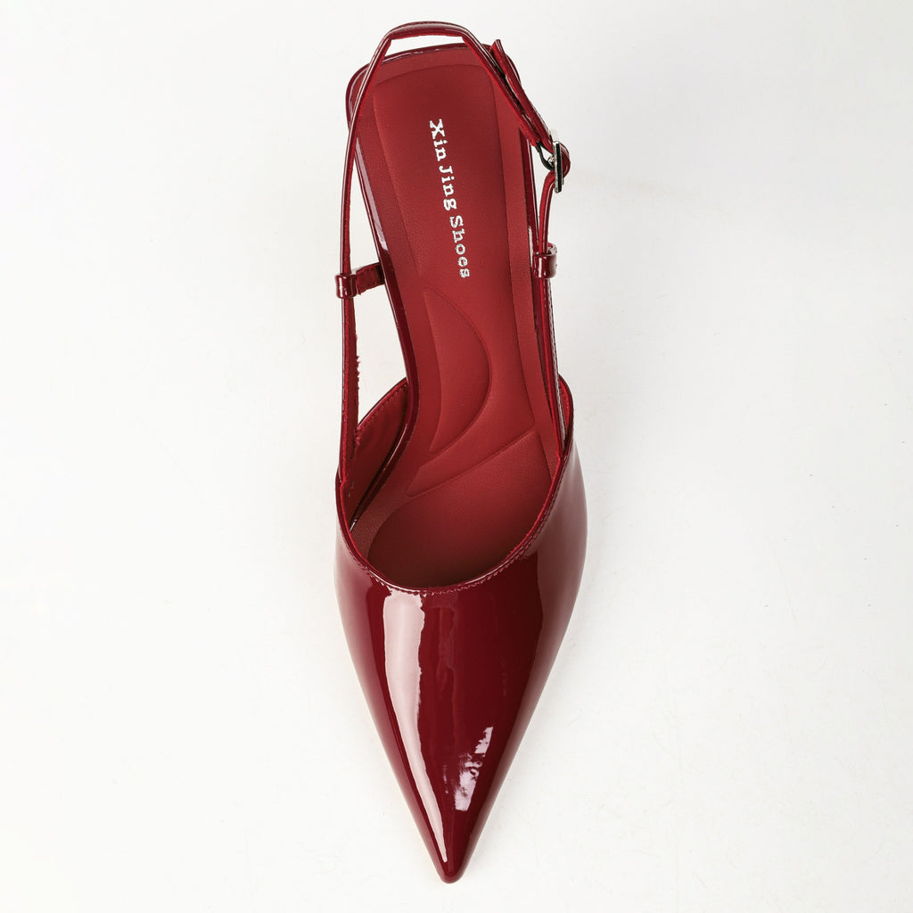 Wine Red patent pointed-toe slingback pumps product view 3