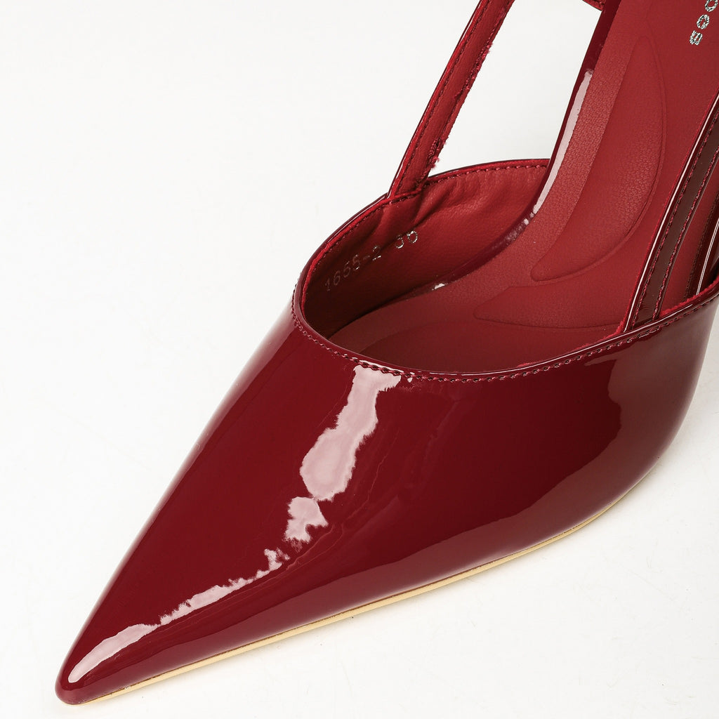 Wine Red patent pointed-toe slingback pumps product view 4