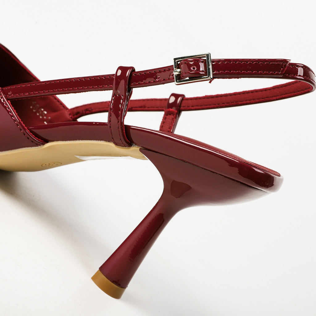 Wine Red patent slingback pumps detail view 1
