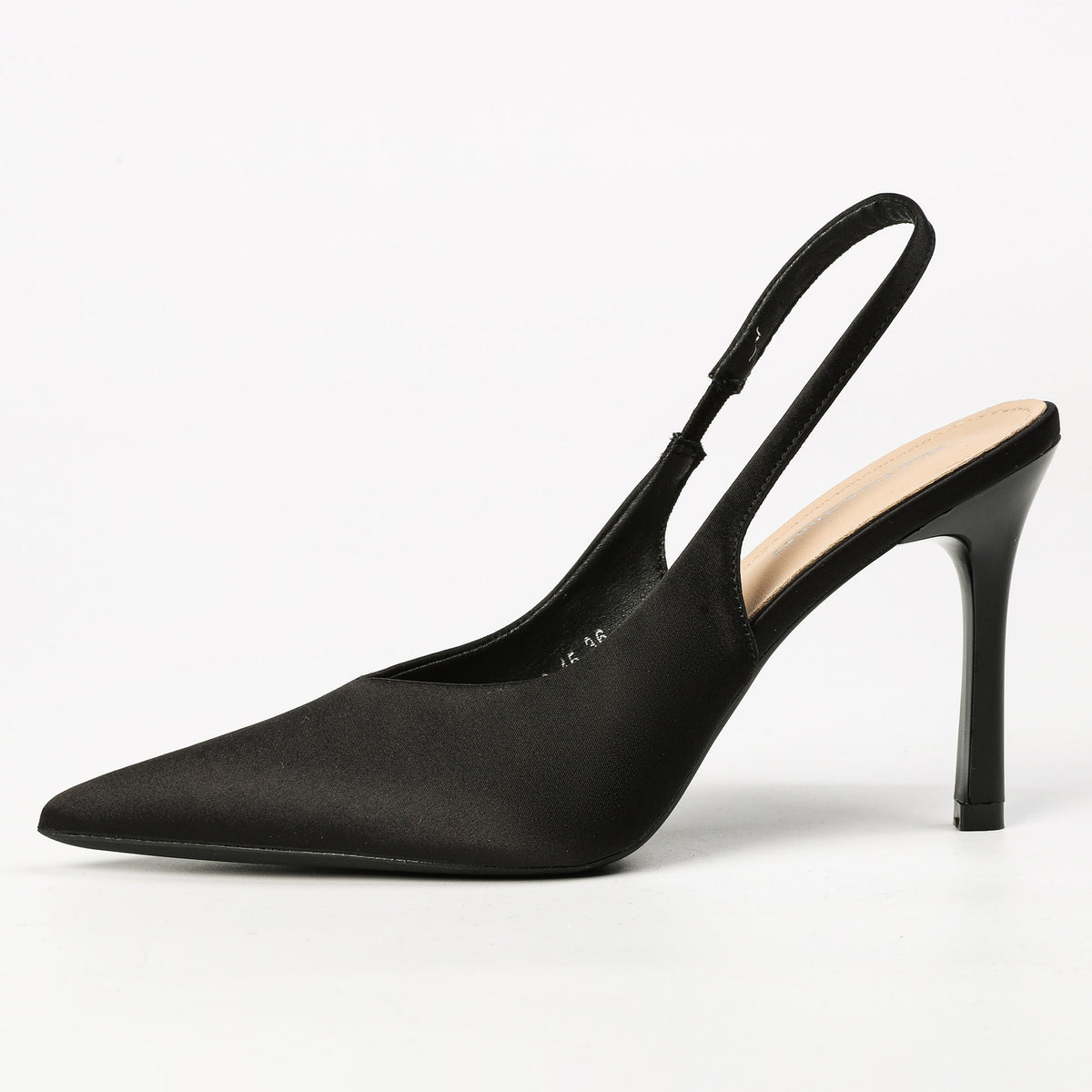 Black satin pointed-toe slingback pumps product view 2