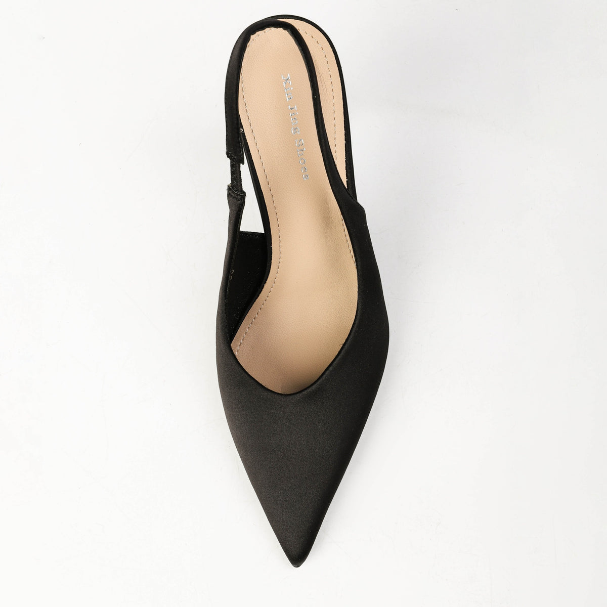 Black satin pointed-toe slingback pumps product view 3