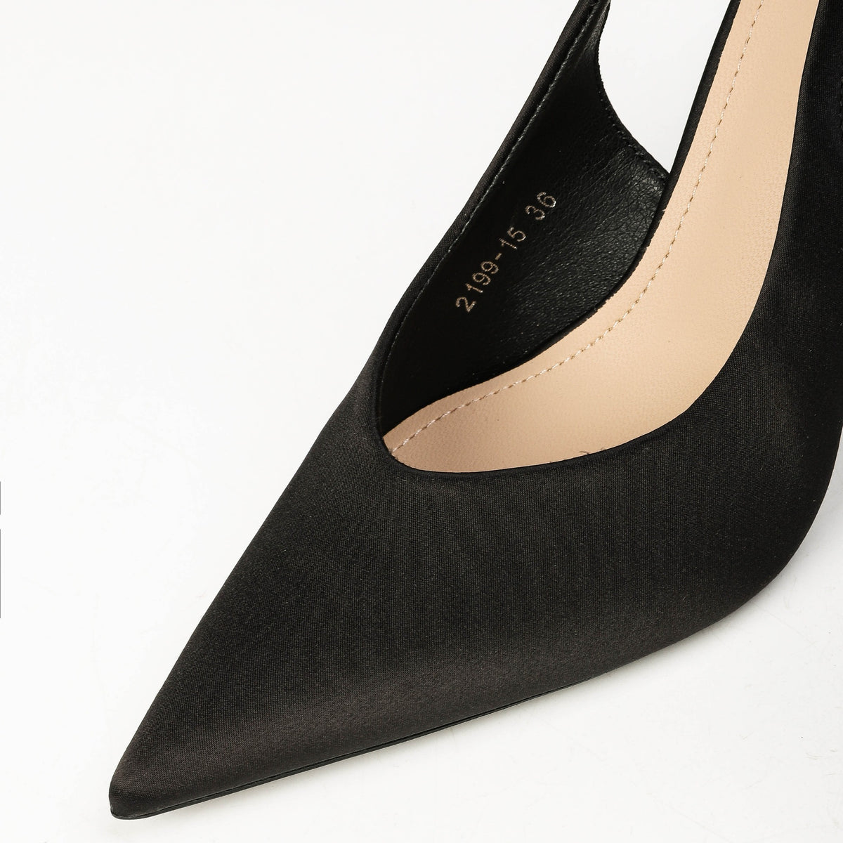 Black satin pointed-toe slingback pumps product view 4