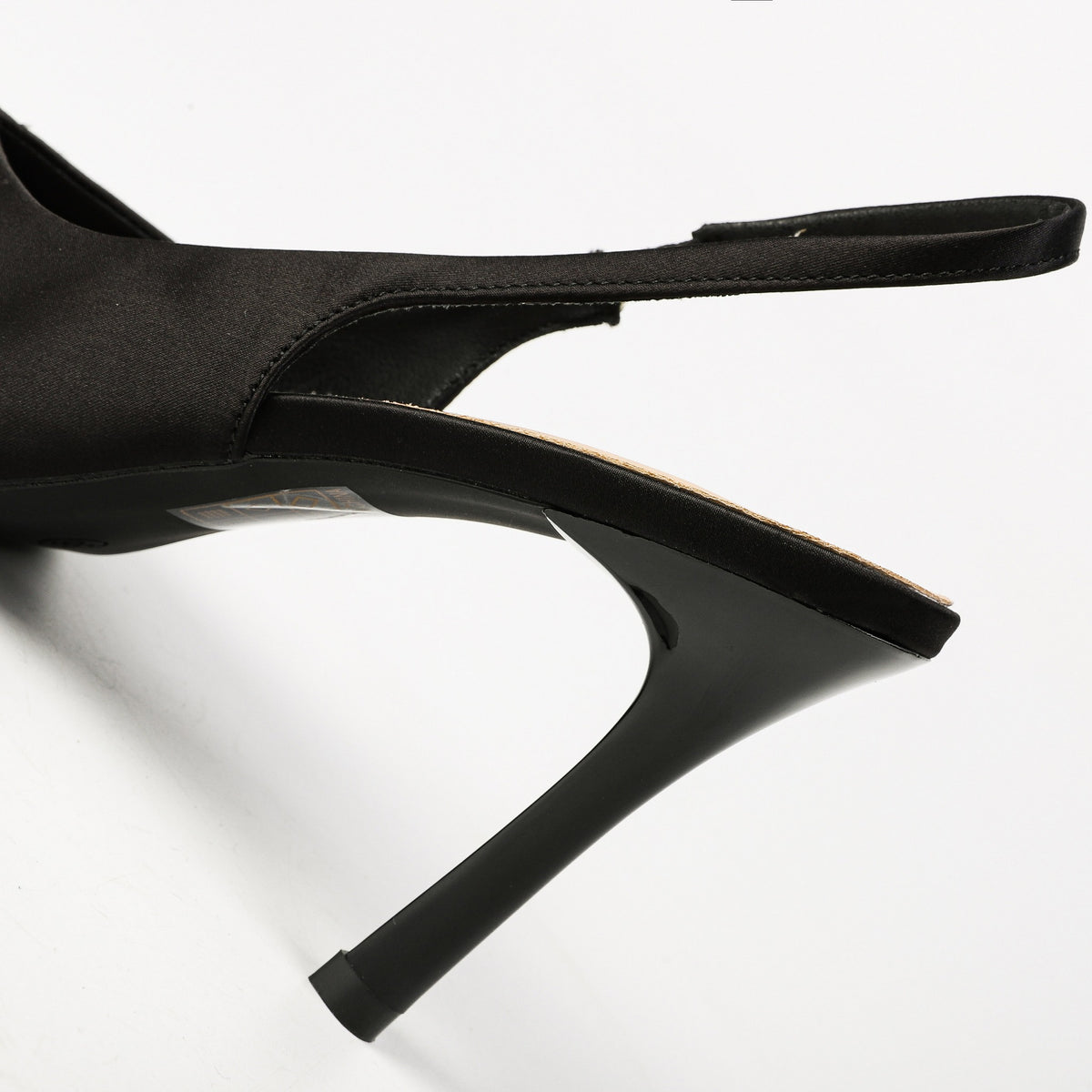 Black satin slingback pumps detail view 1