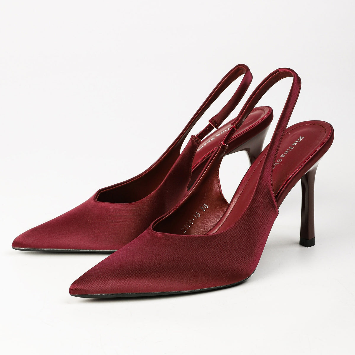 Wine Red satin pointed-toe slingback pumps product view 1