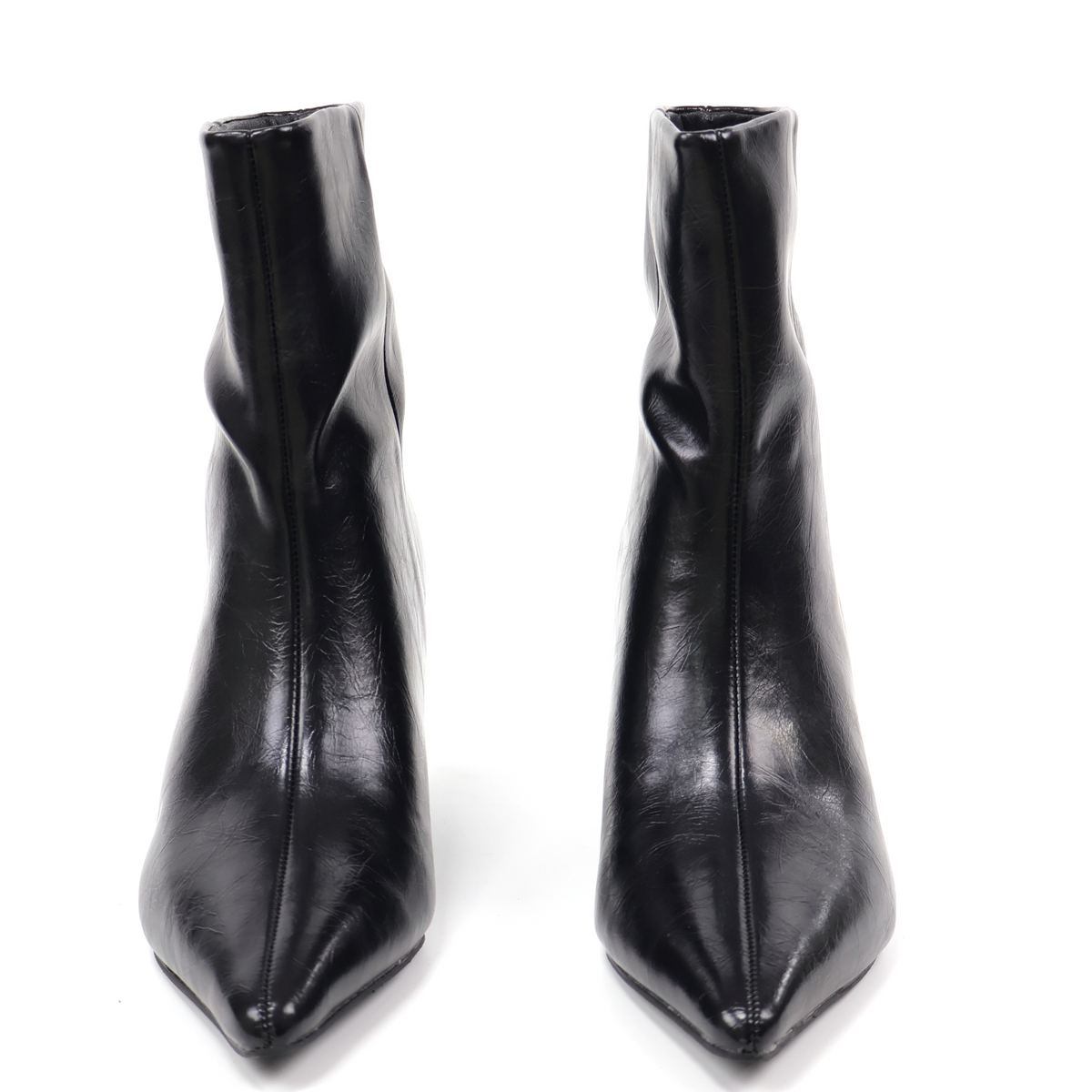 Pointed-Toe PU Slim-Heel Ankle Boots - Black