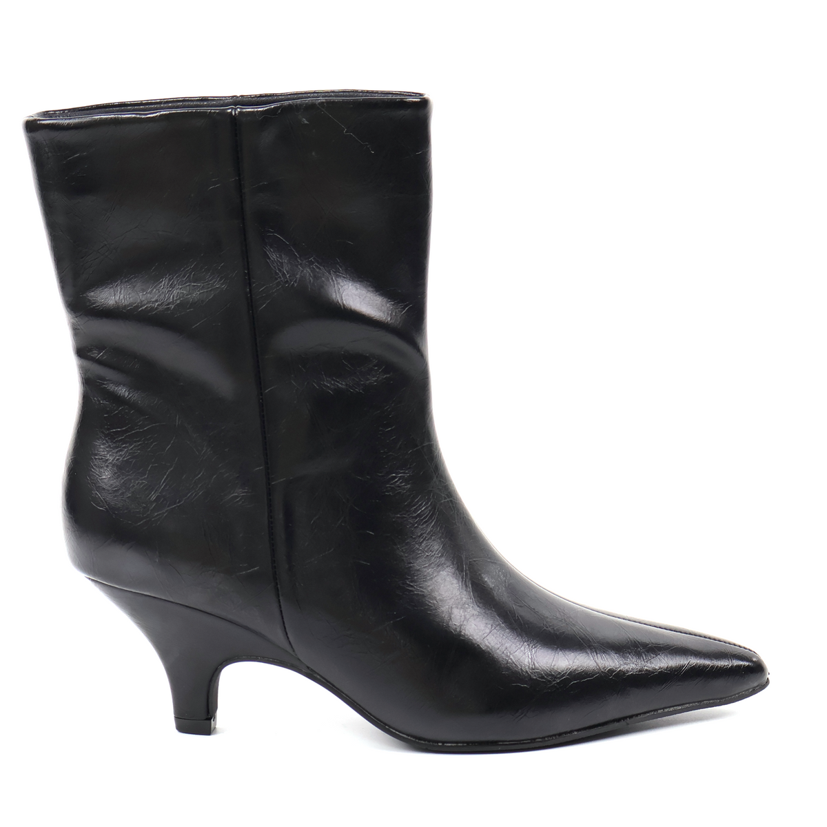 Pointed-Toe PU Slim-Heel Ankle Boots - Black