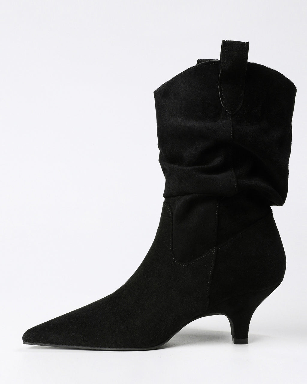 Black pointed toe slouchy fabric ankle boots view 4