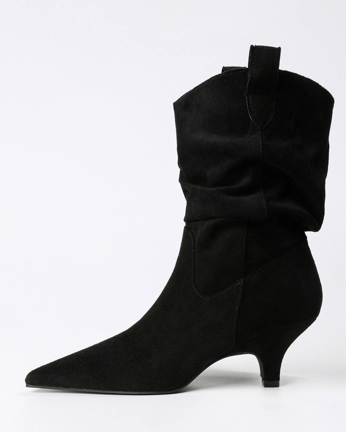 Black pointed toe slouchy fabric ankle boots view 4