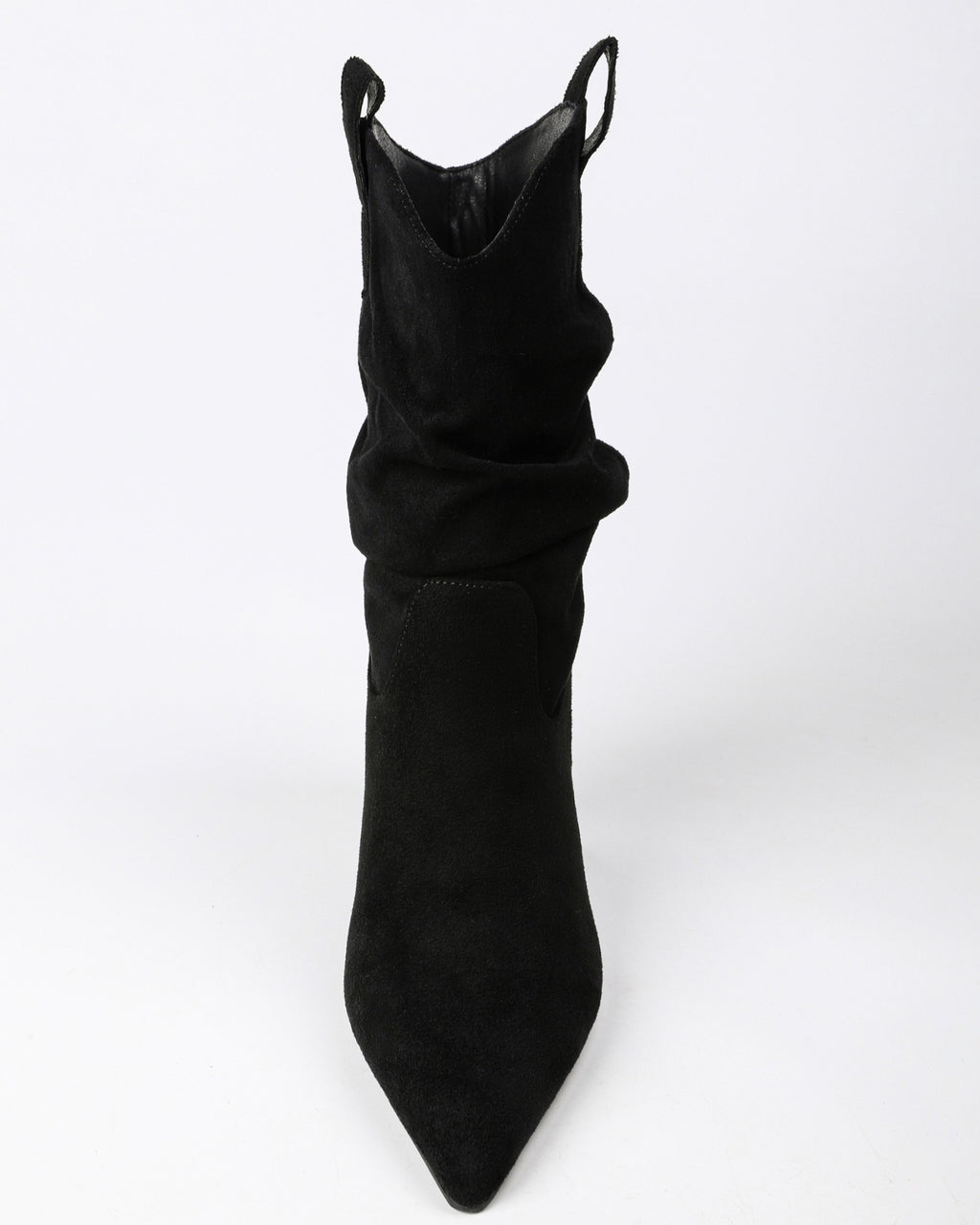 Black pointed toe slouchy fabric ankle boots view 5