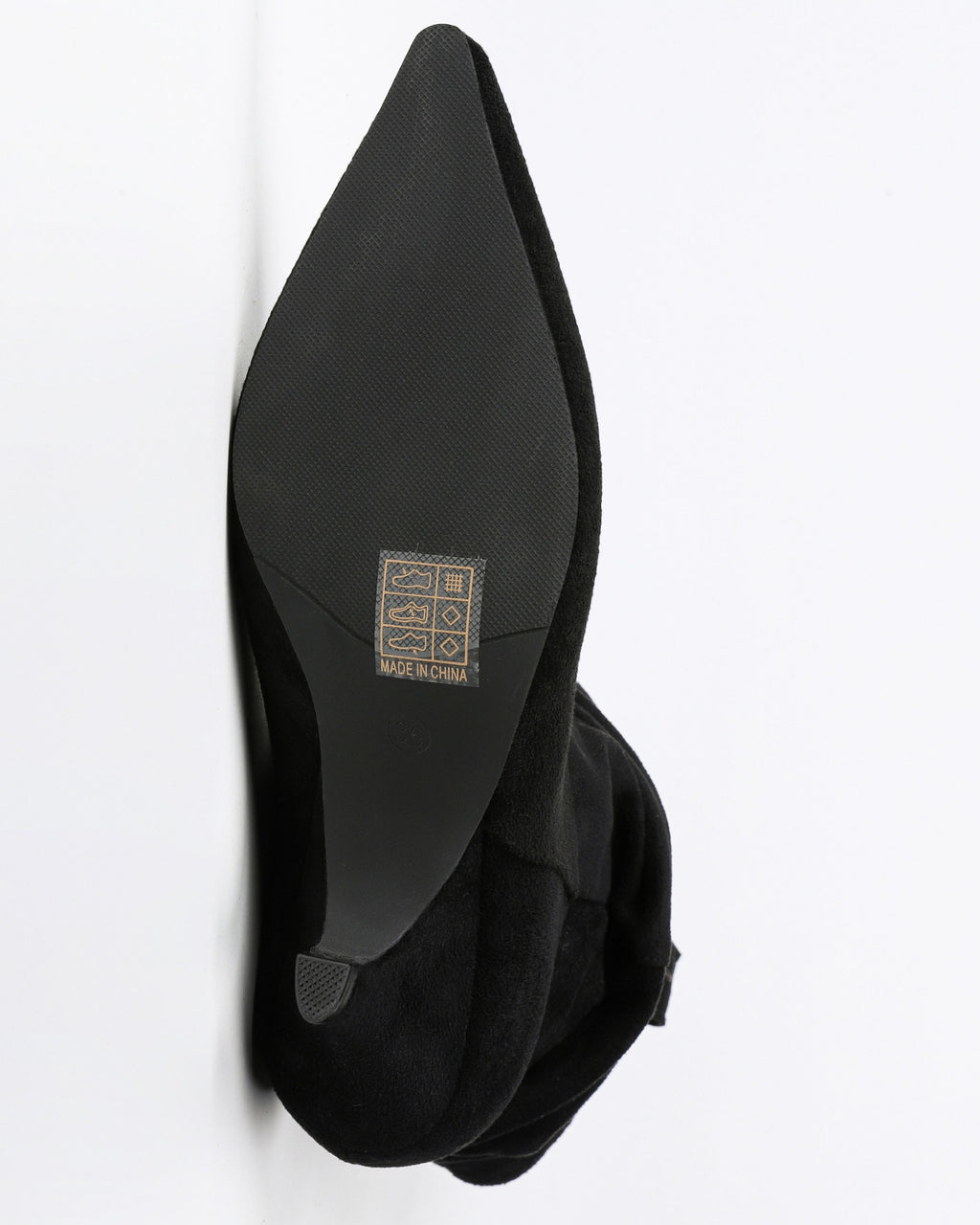 Black pointed toe slouchy fabric ankle boots view 6 outsole