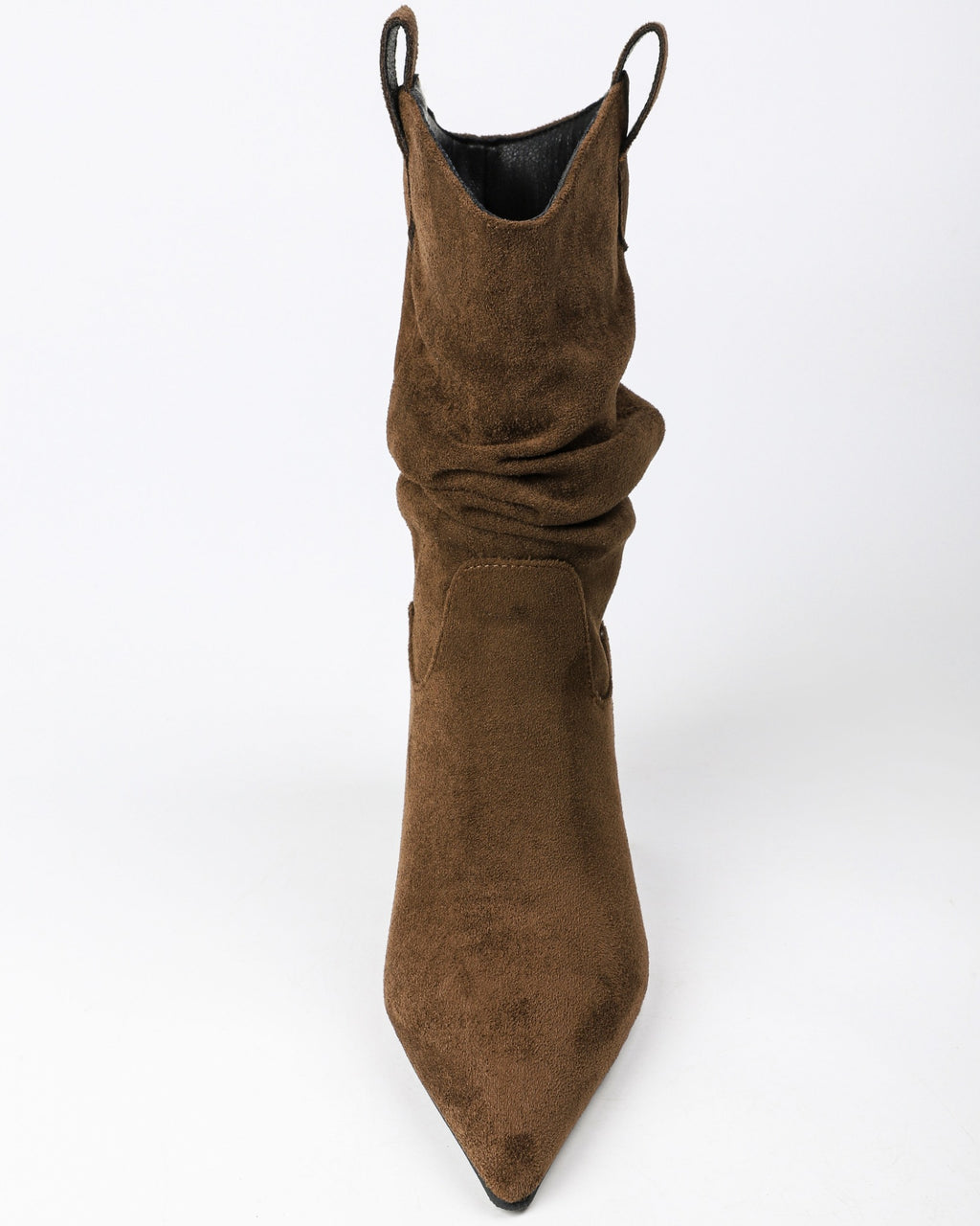 Brown pointed toe slouchy fabric ankle boots view 3