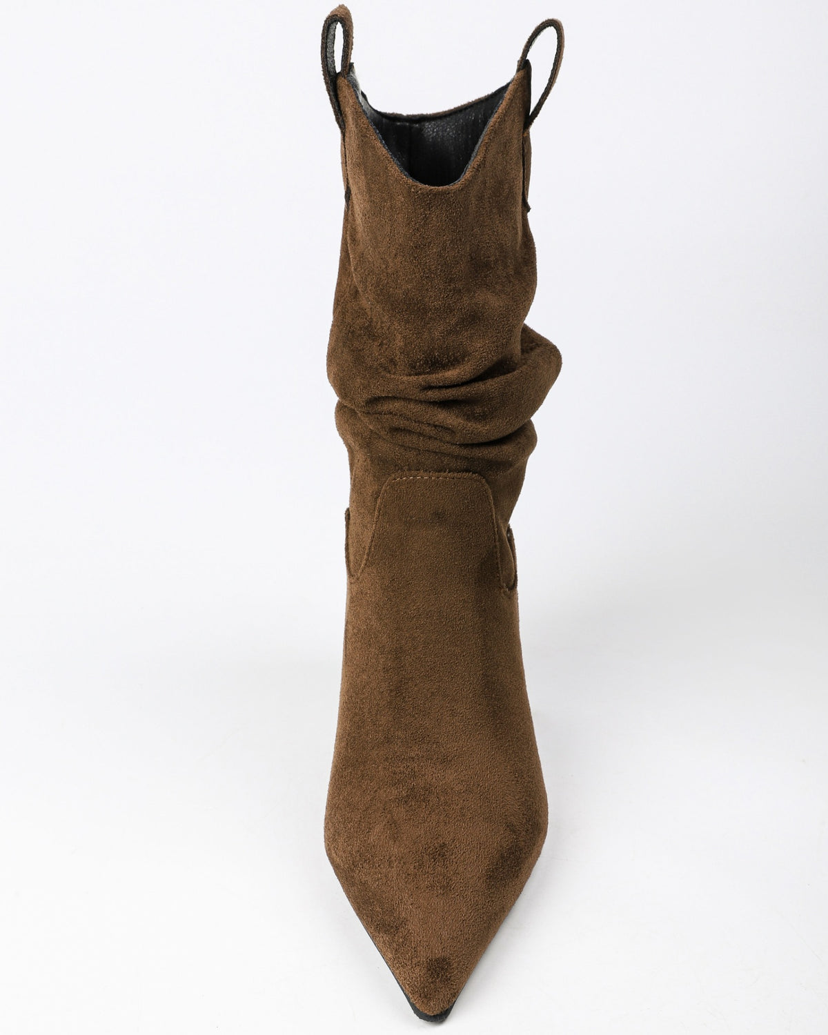 Brown pointed toe slouchy fabric ankle boots view 3