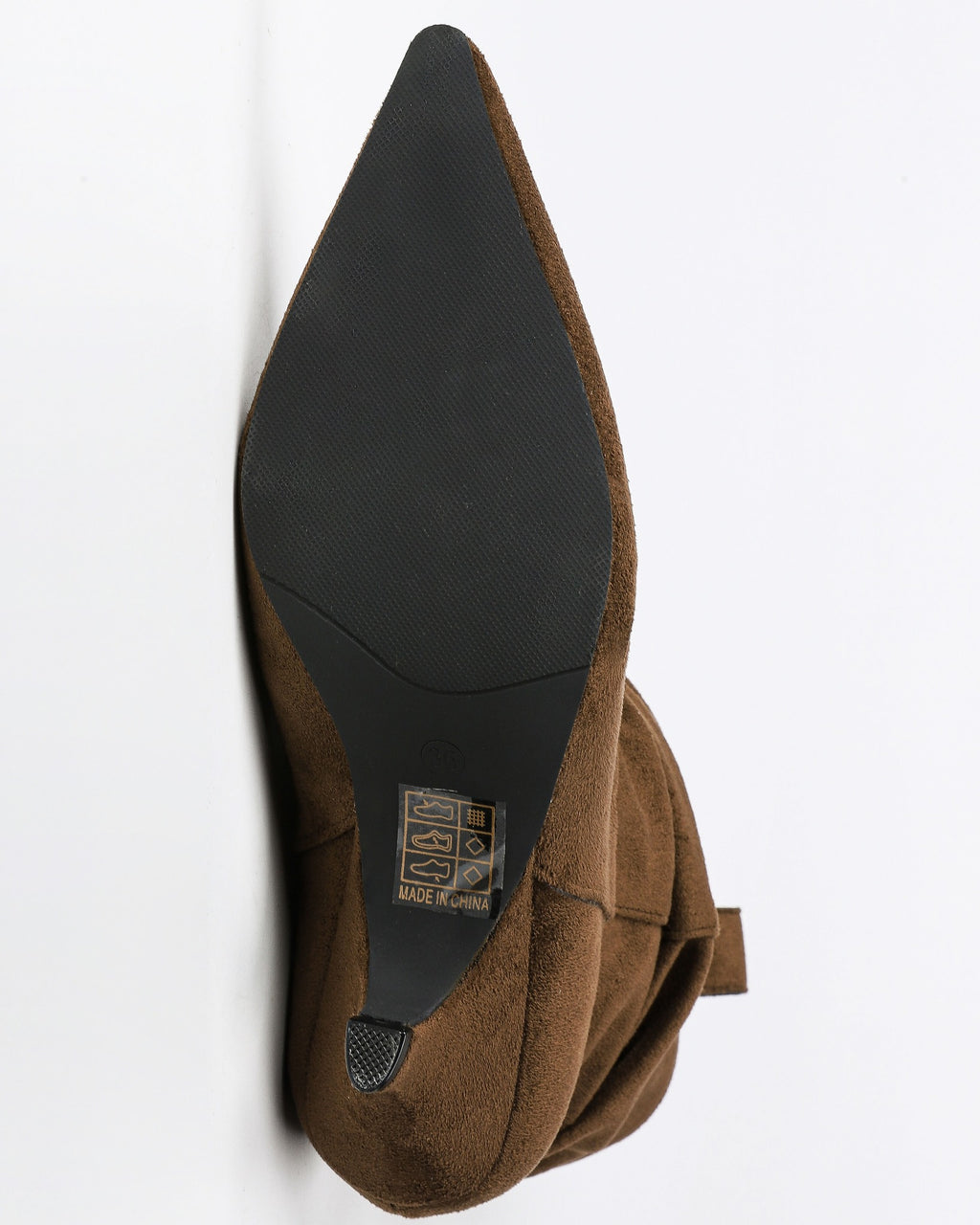 Brown pointed toe slouchy fabric ankle boots view 6 outsole