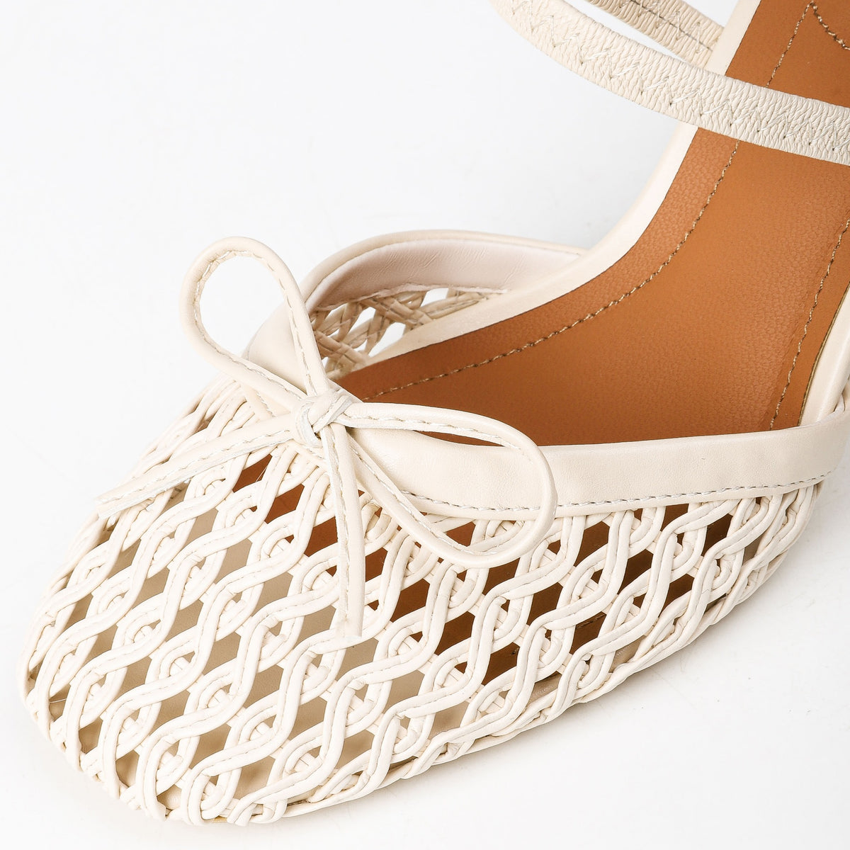 Khaki bow and woven toe detail