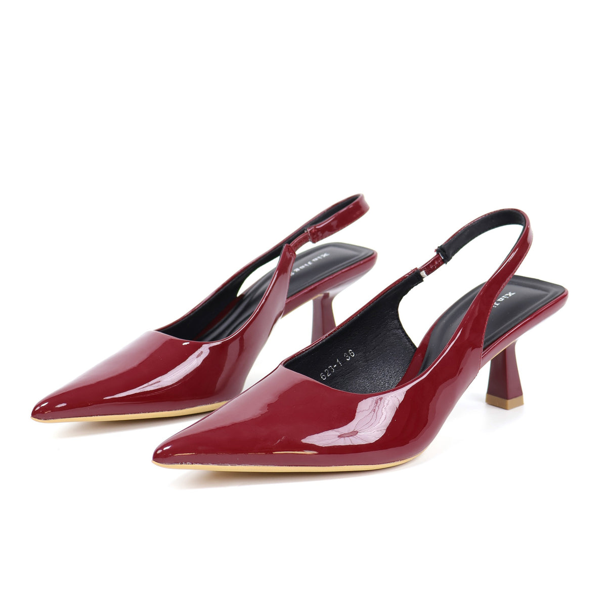 Wine Red pointed-toe patent slingback pumps