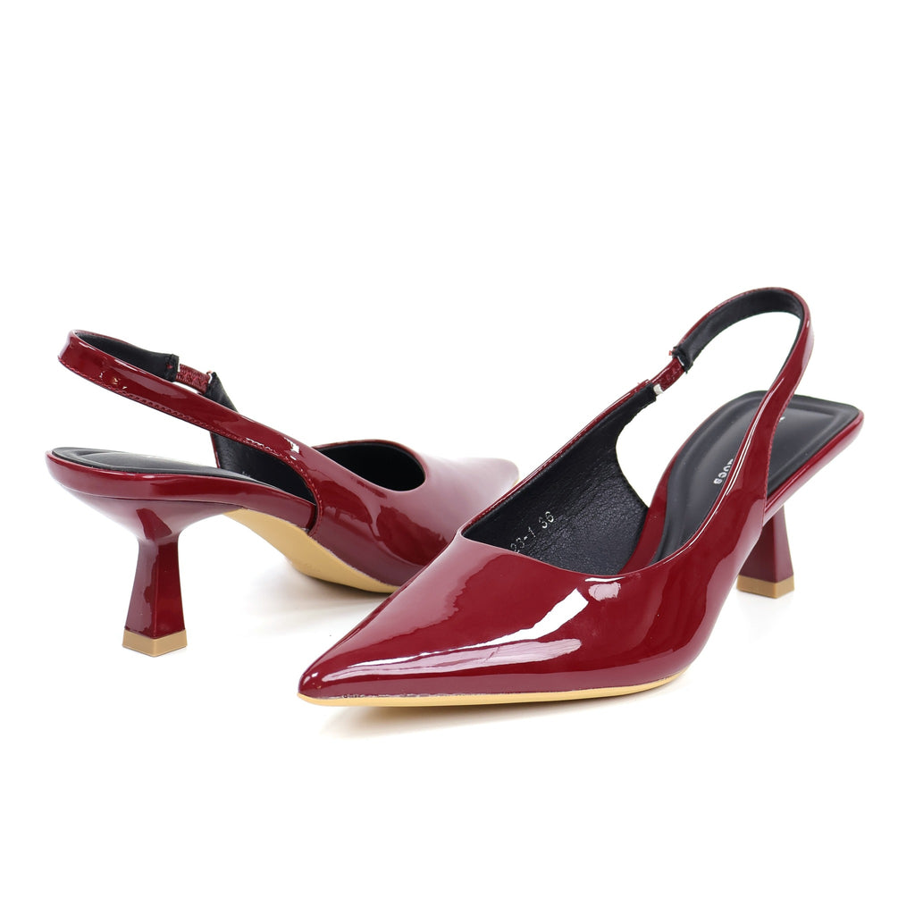Wine Red pointed-toe patent slingback pumps