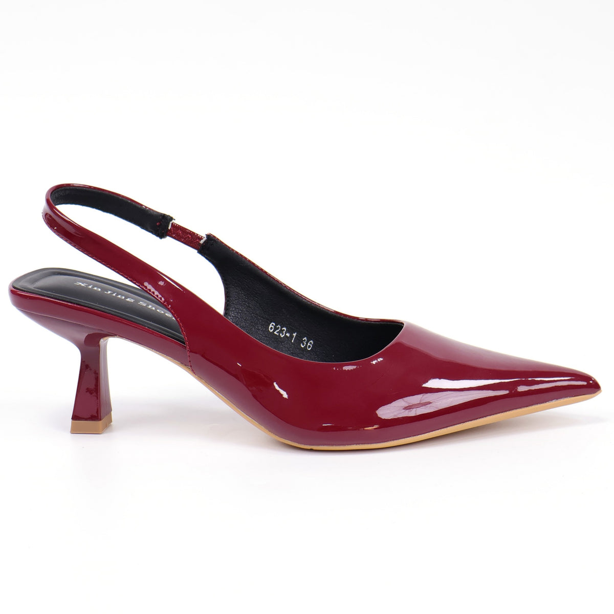Wine Red pointed-toe patent slingback pumps