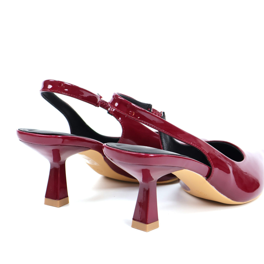 Wine Red pointed-toe patent slingback pumps