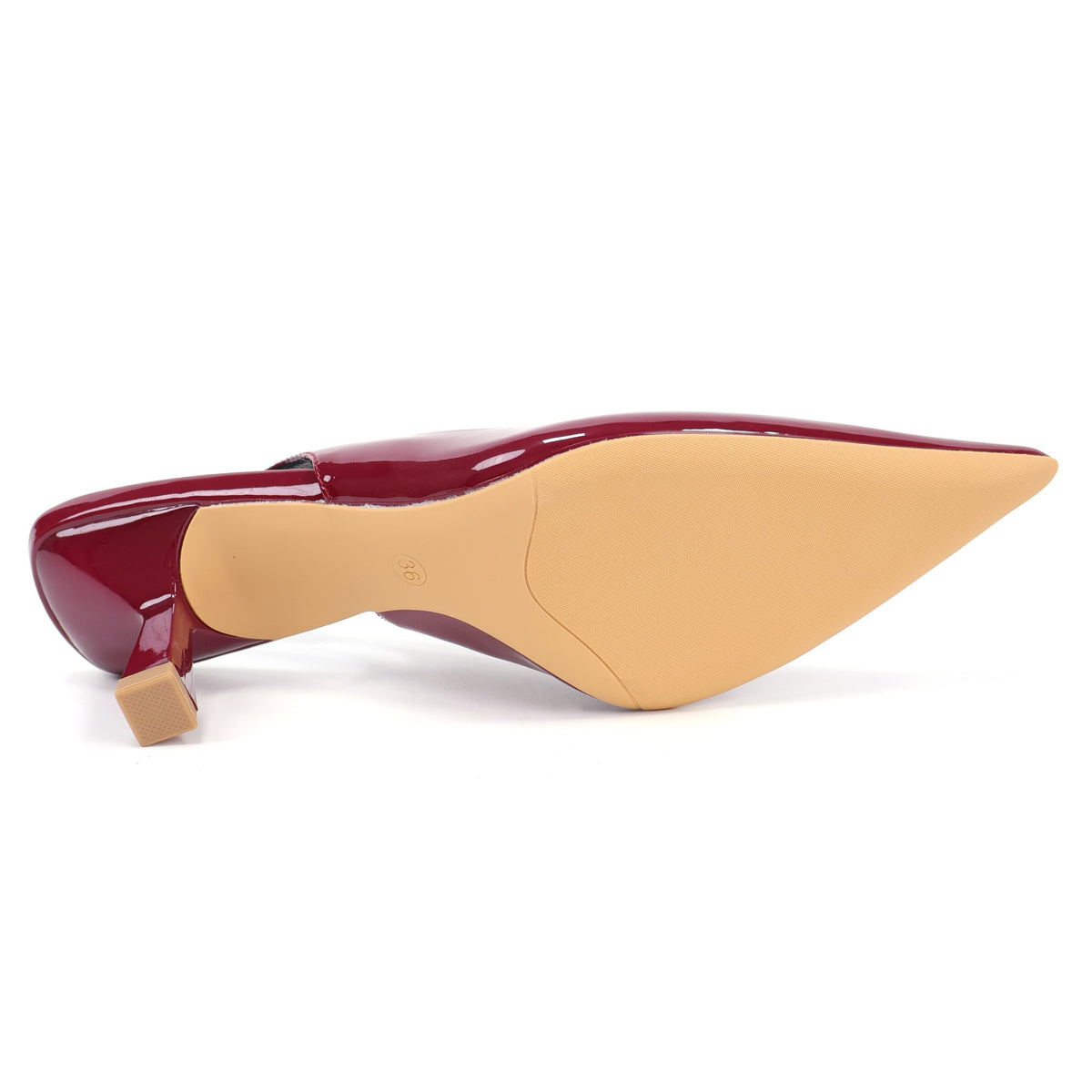 Wine Red pointed-toe patent slingback pumps