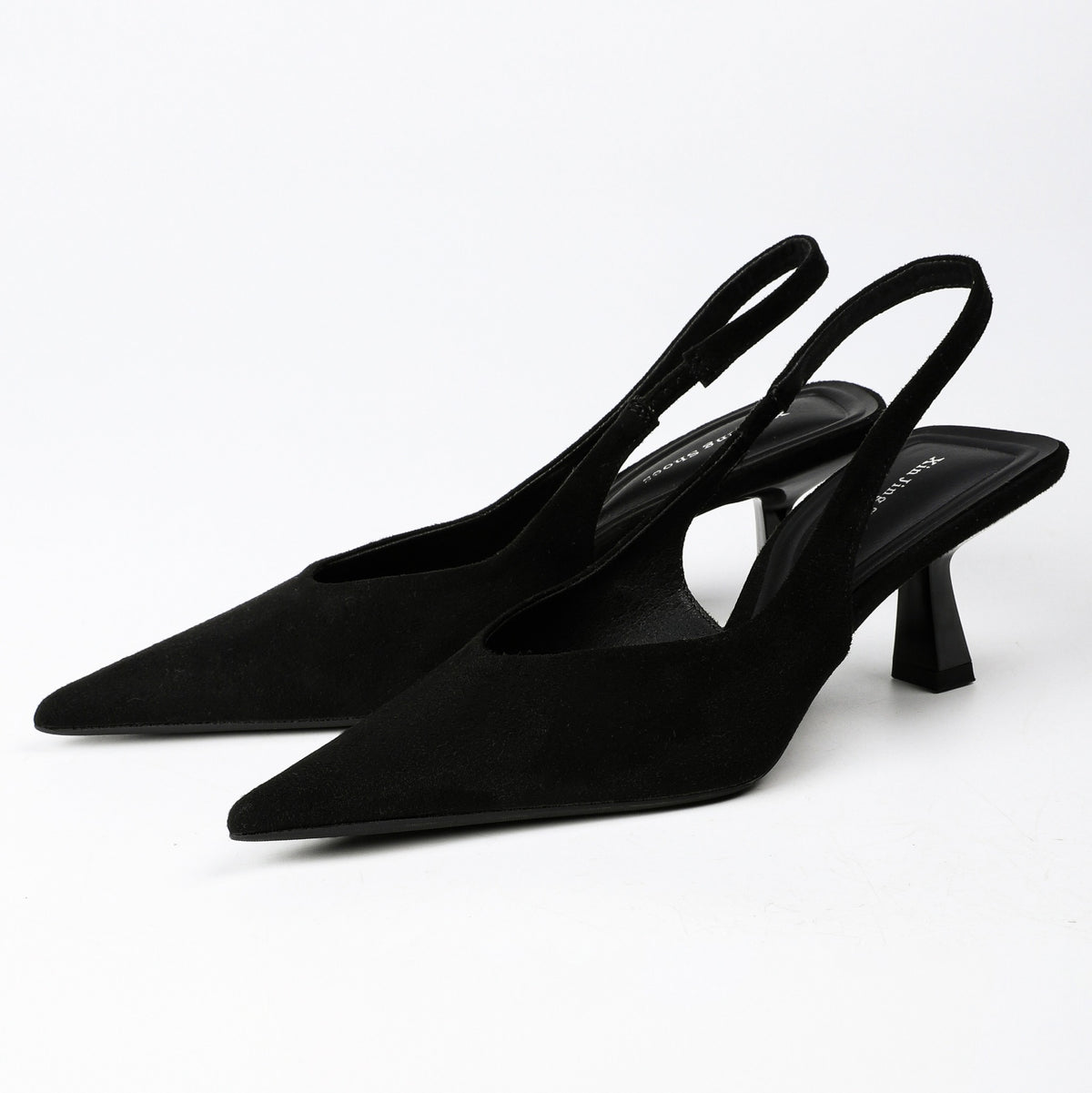 Black 623-12 studio photo 1: pointed-toe slingback heels