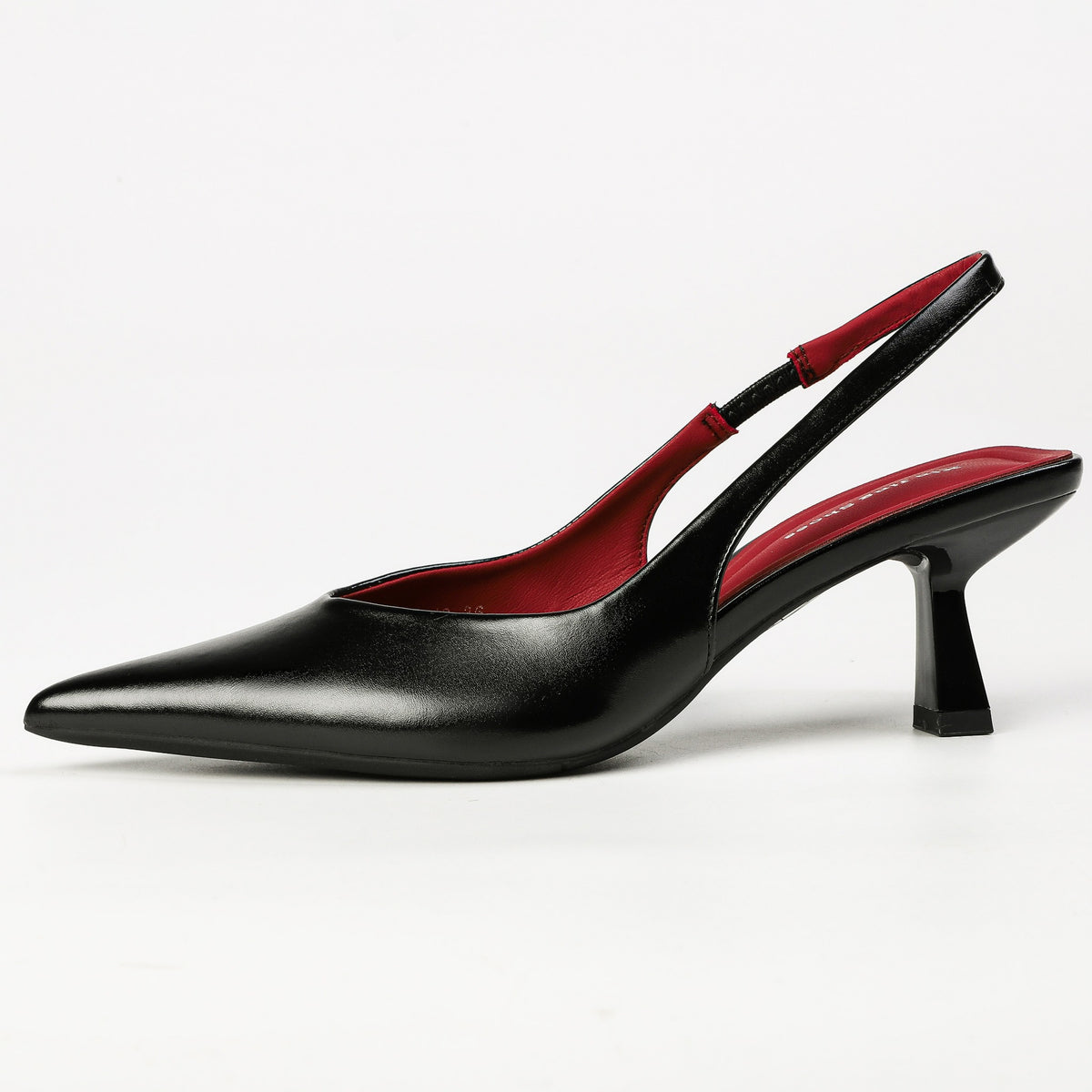 Black pointed-toe slingback heel side profile