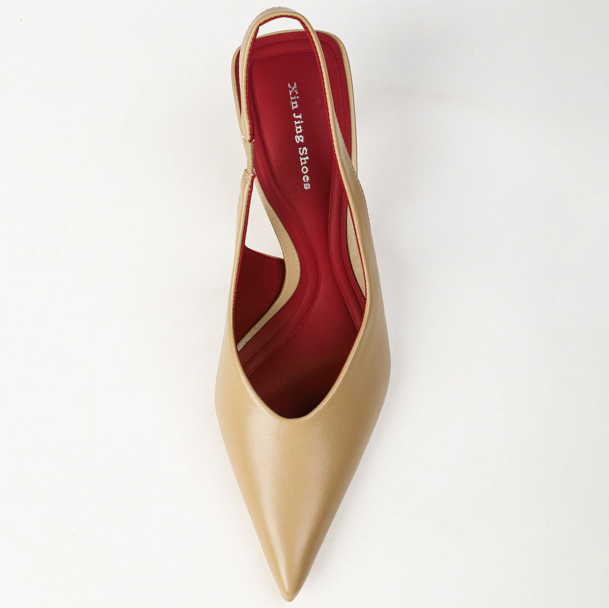 Khaki pointed-toe slingback heel top view
