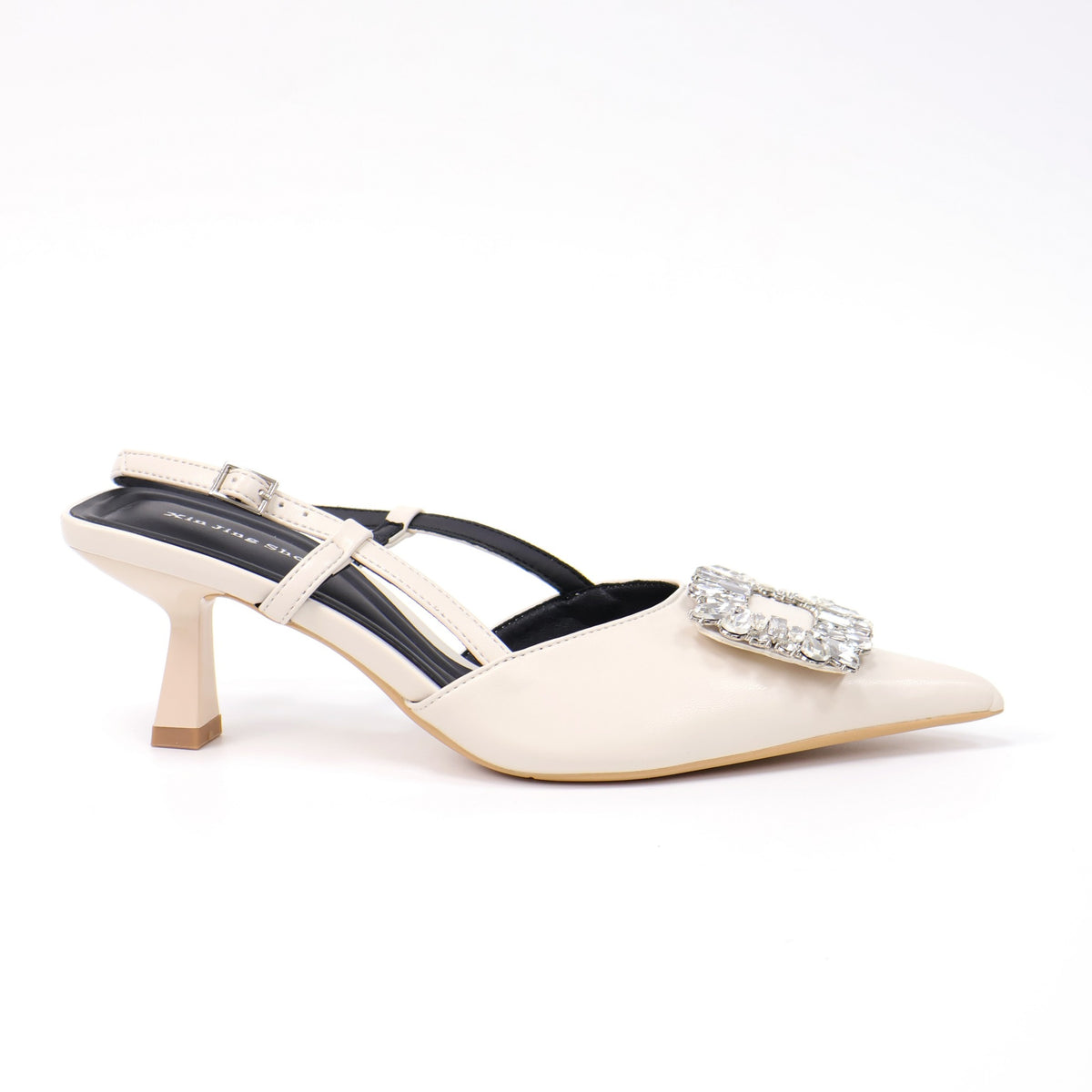 Off-White pointed-toe crystal buckle slingback heels
