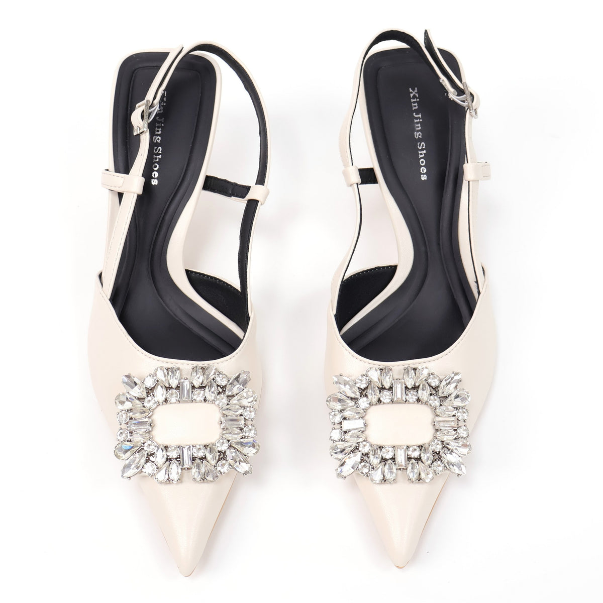 Off-White pointed-toe crystal buckle slingback heels