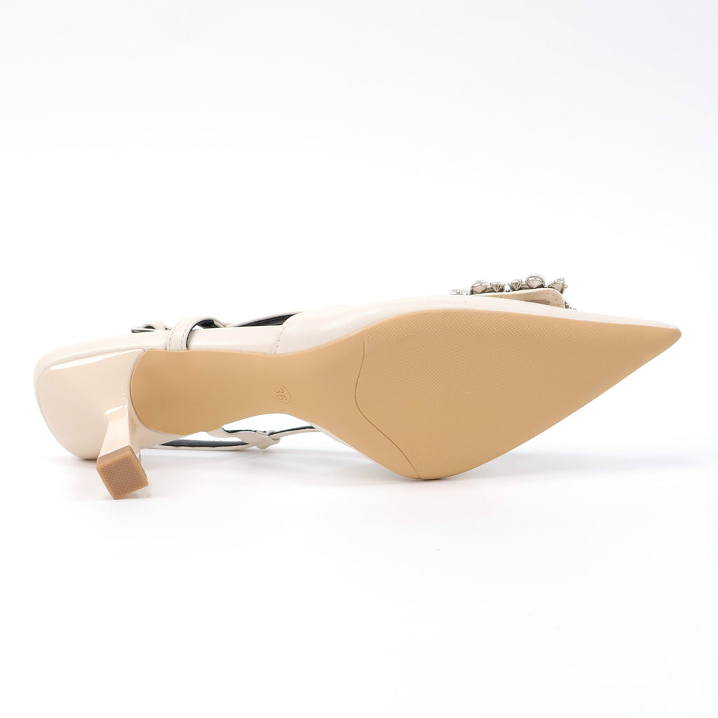 Off-White pointed-toe crystal buckle slingback heels