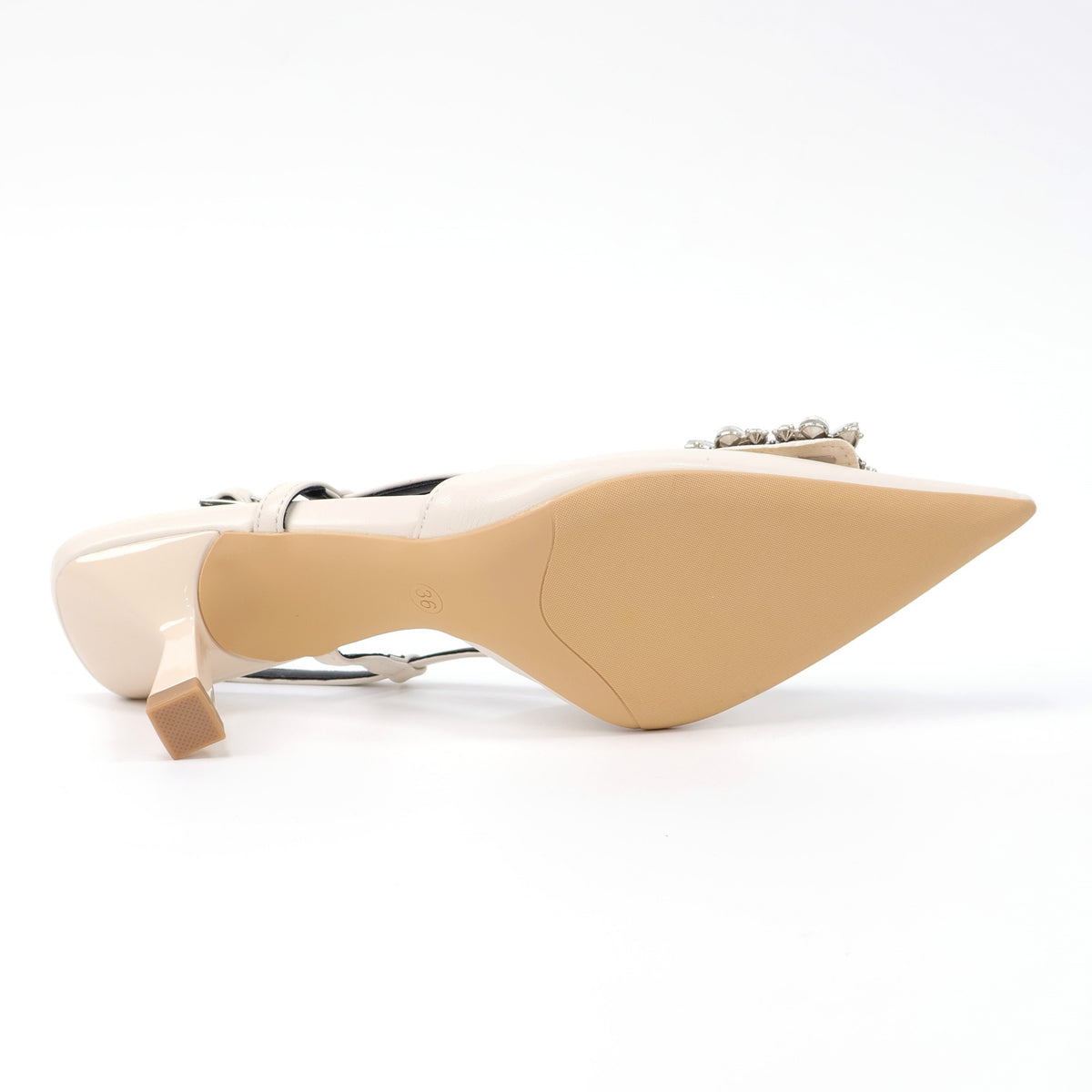 Off-White pointed-toe crystal buckle slingback heels