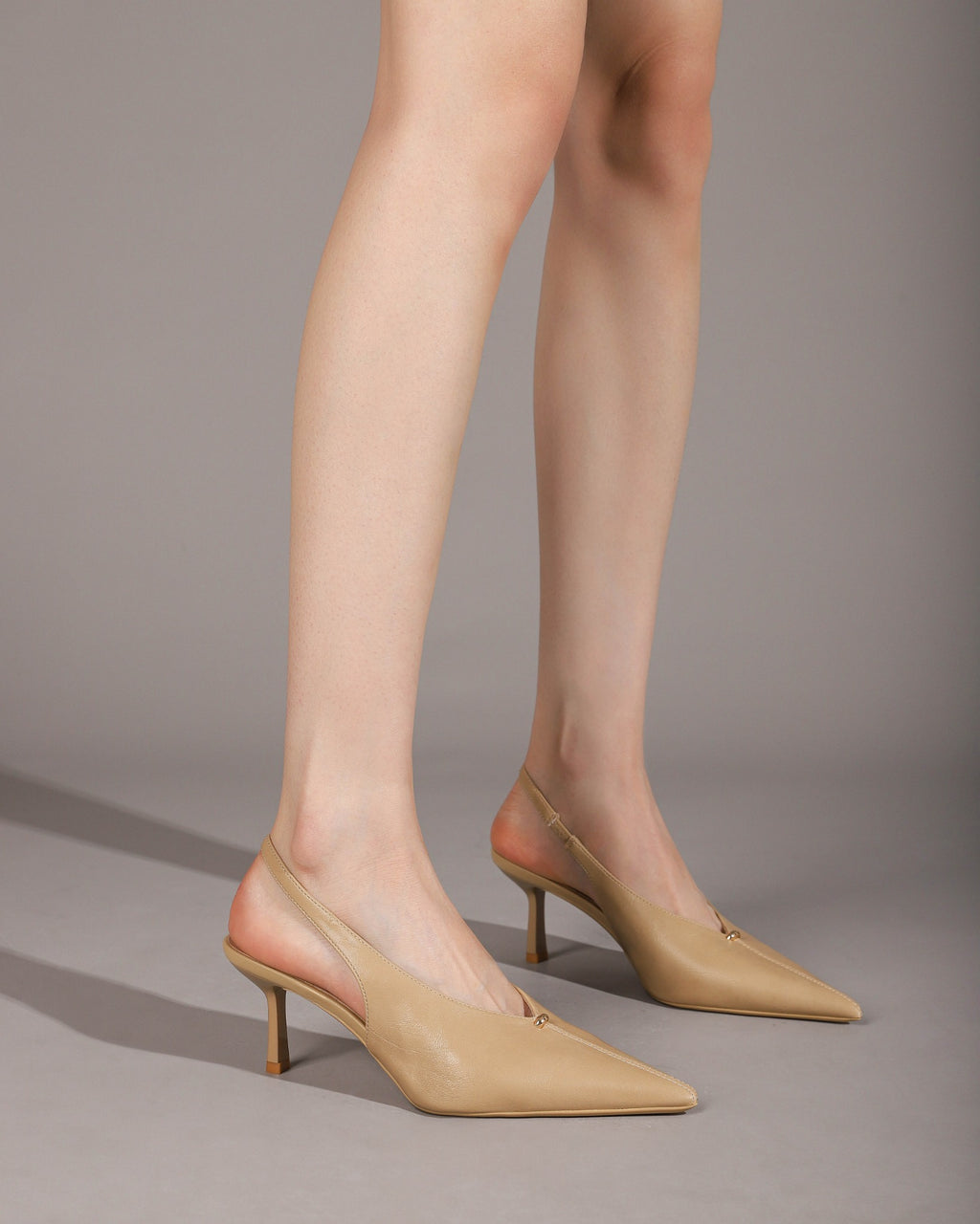 Khaki heels on foot 3