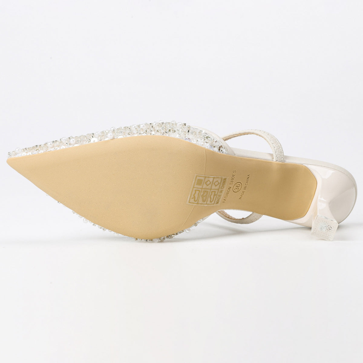 Pointed-Toe Beaded Mesh Strap Heeled Mules