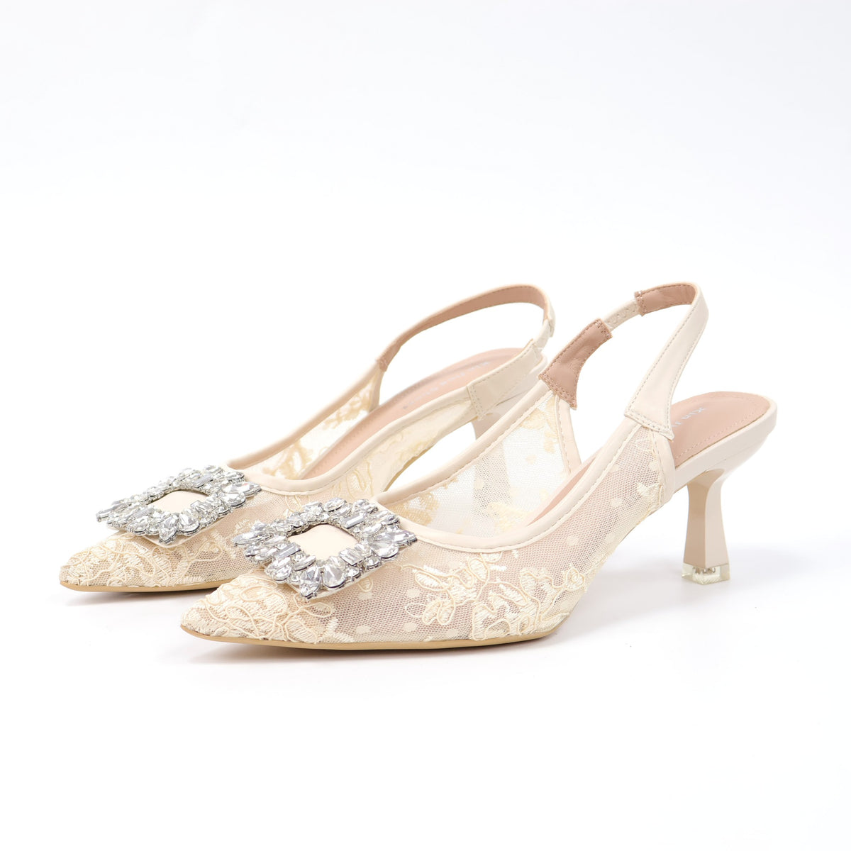 699-303 Off-White pointed-toe lace slingback heels
