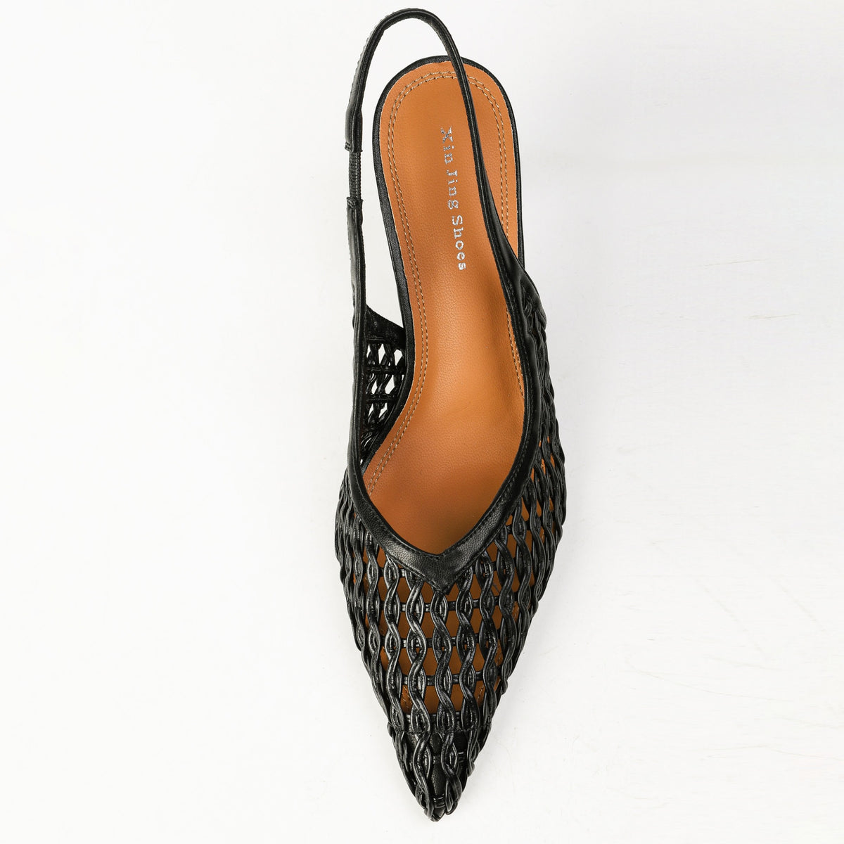 Black woven slingback heel top view