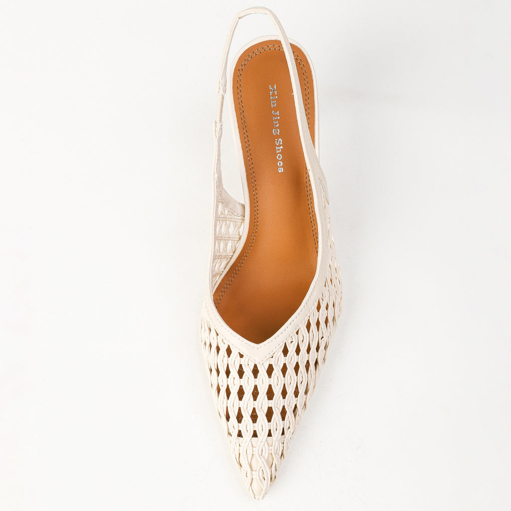 Off-white woven slingback heel top view