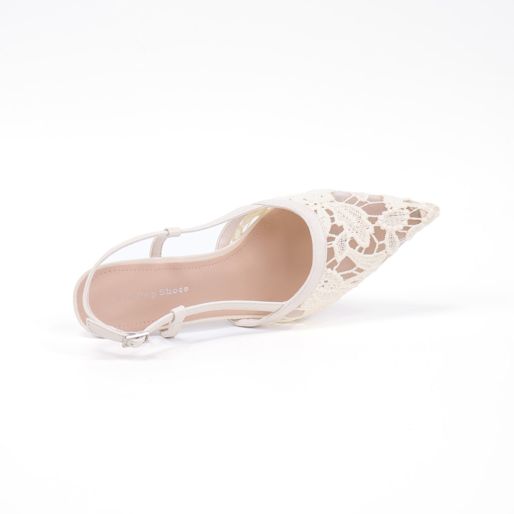 Off-white lace slingback heel top detail