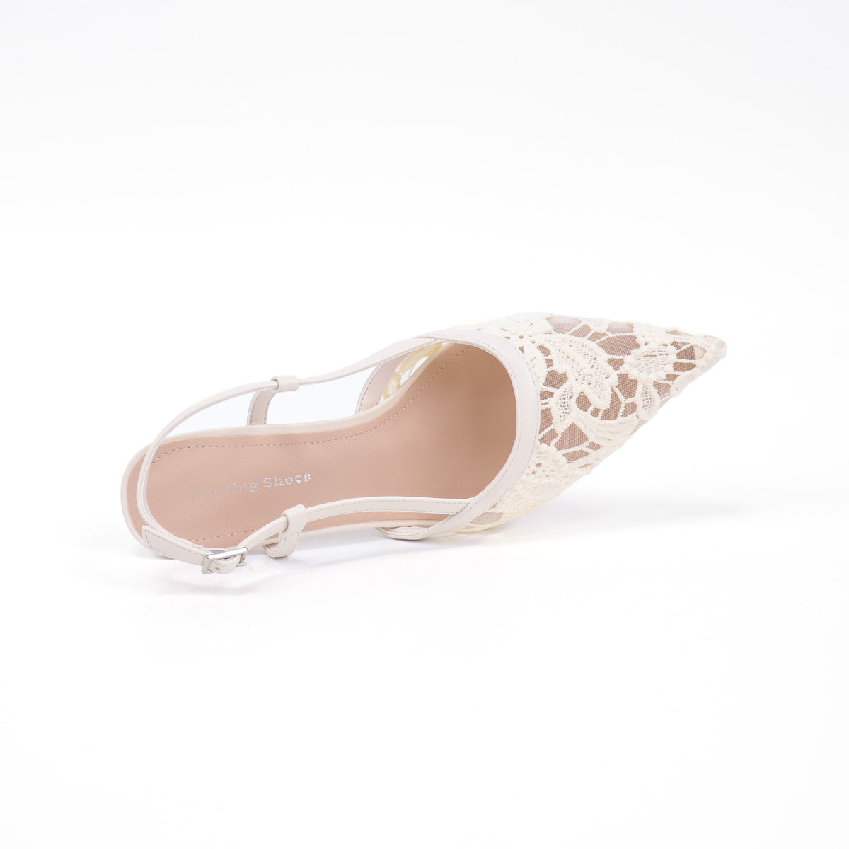 Off-white lace slingback heel top detail