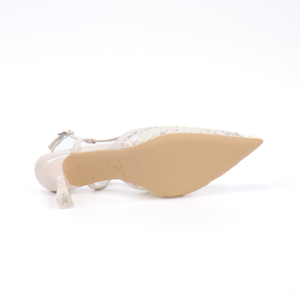 Off-white pointed-toe slingback heel outsole view