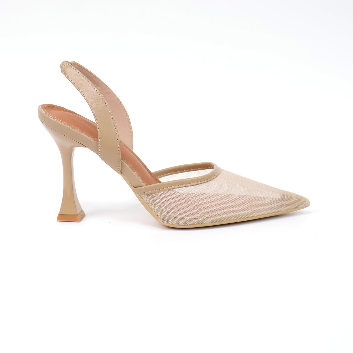 7199-18 Khaki mesh pointed-toe slingback heels - white background 2