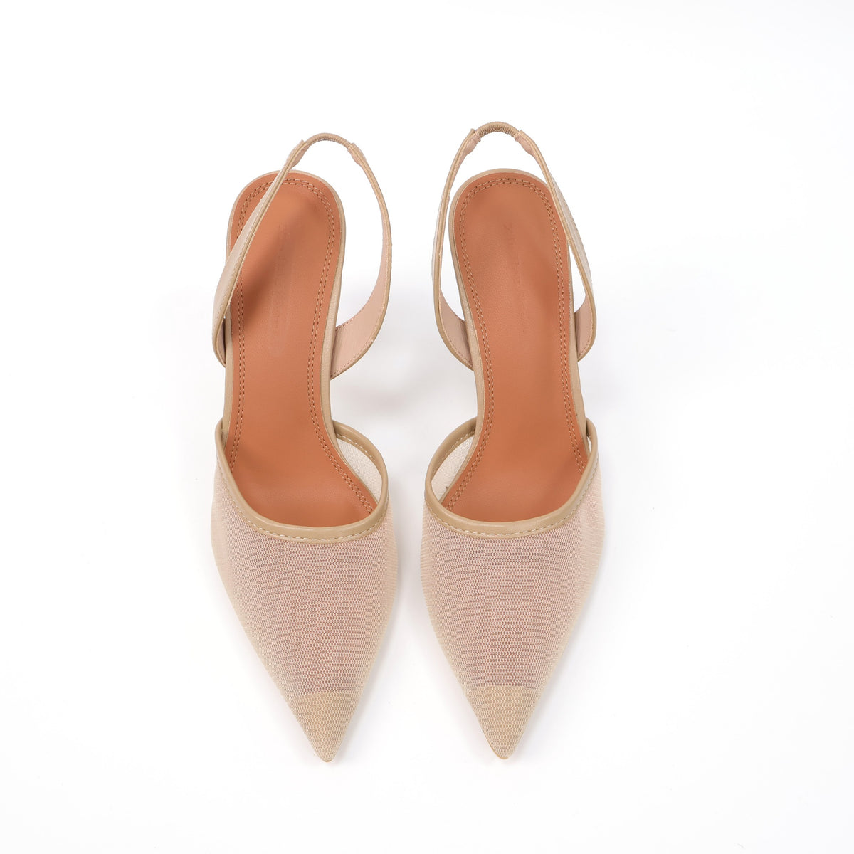 7199-18 Khaki mesh pointed-toe slingback heels - white background 3